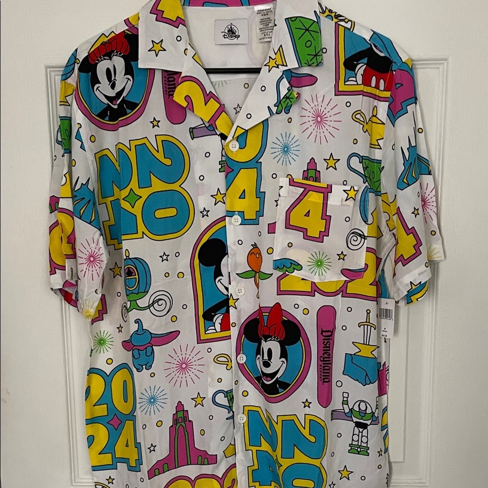 Disney Men's White Graphic Button Down Shirt